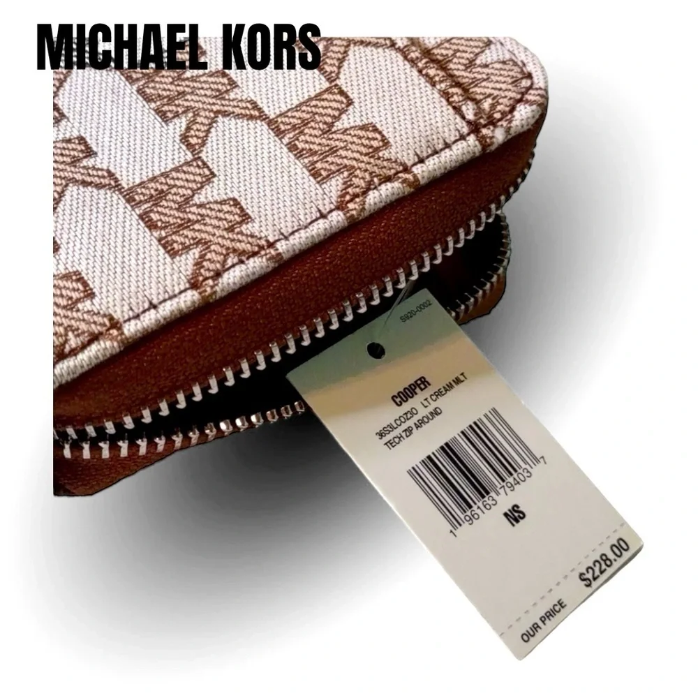 MICHAEL KORS ZIP AROUND WALLET NWT FABRIC EXTERIOR MK LOGO PRINT